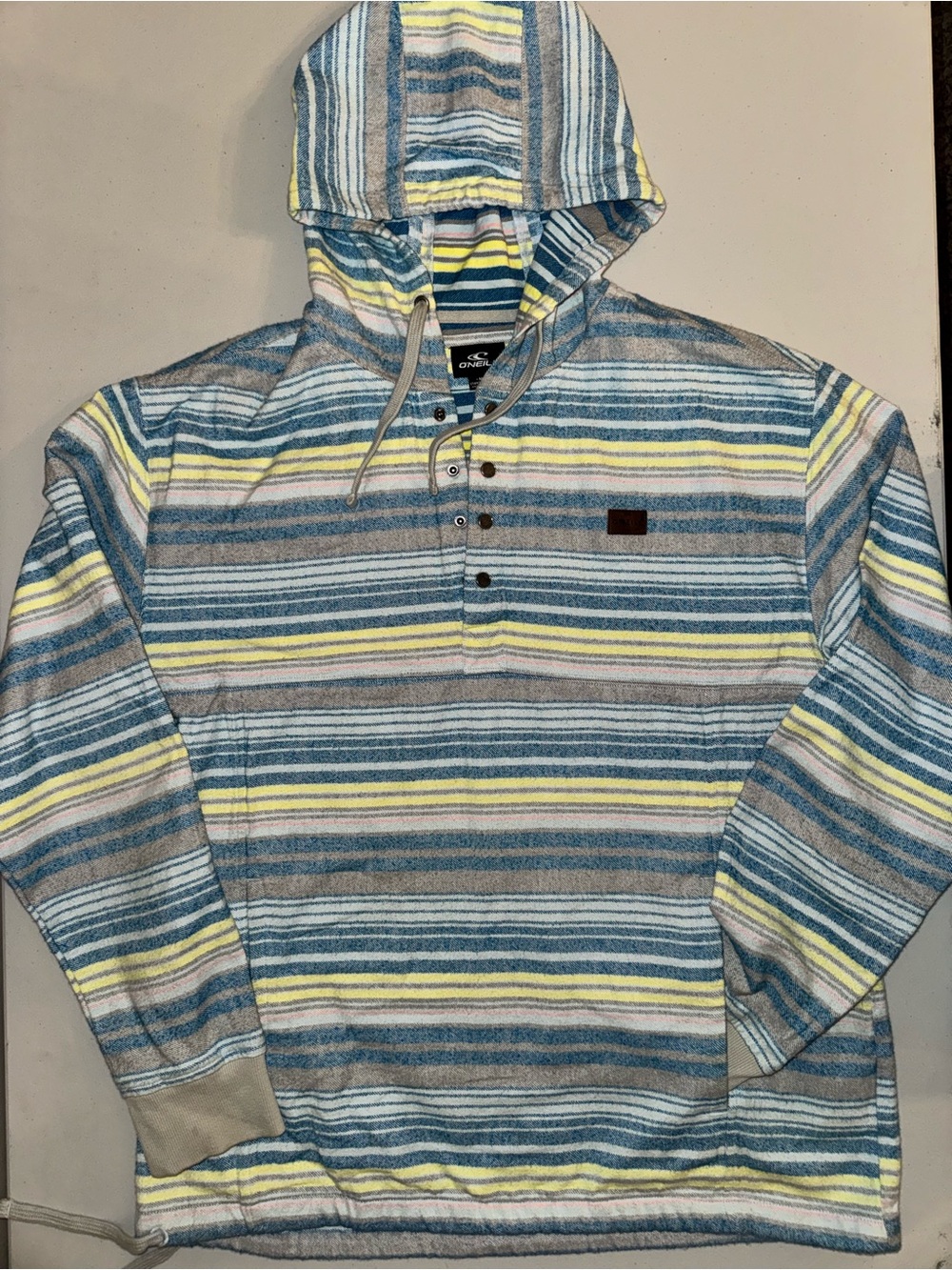 O'Neill Striped Hooded Pullover in Blue, Yellow & Tan